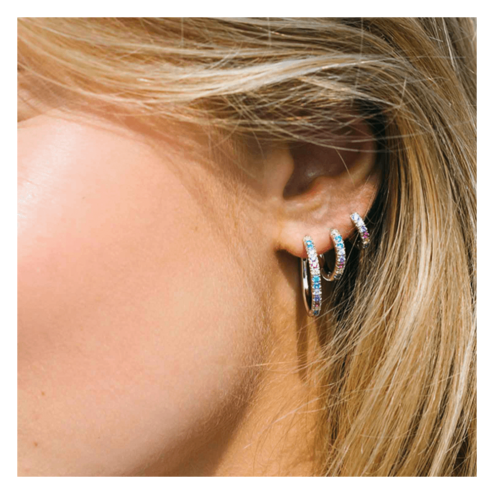 Ellera Medio Øreringe Rhodium sterling silver 925, multicoloured zirconia
