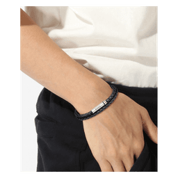 BOSS Flettet læderarmbånd