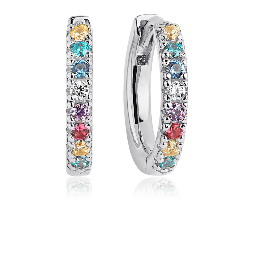 Ellera Medio Øreringe Rhodium sterling silver 925, multicoloured zirconia