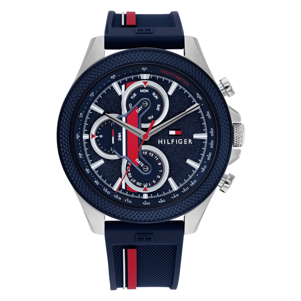 Hilfiger kronografur Blue/red silicone strap