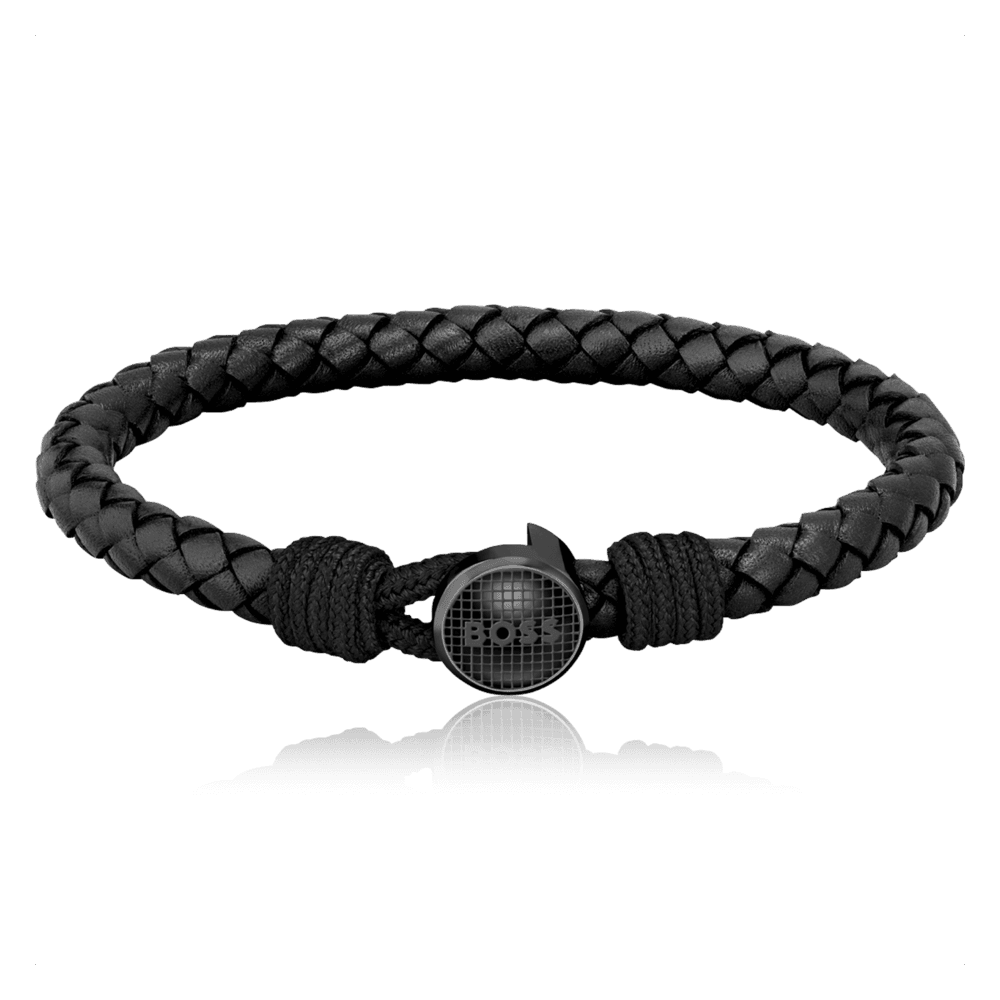 BOSS flettet læderarmbånd Black
