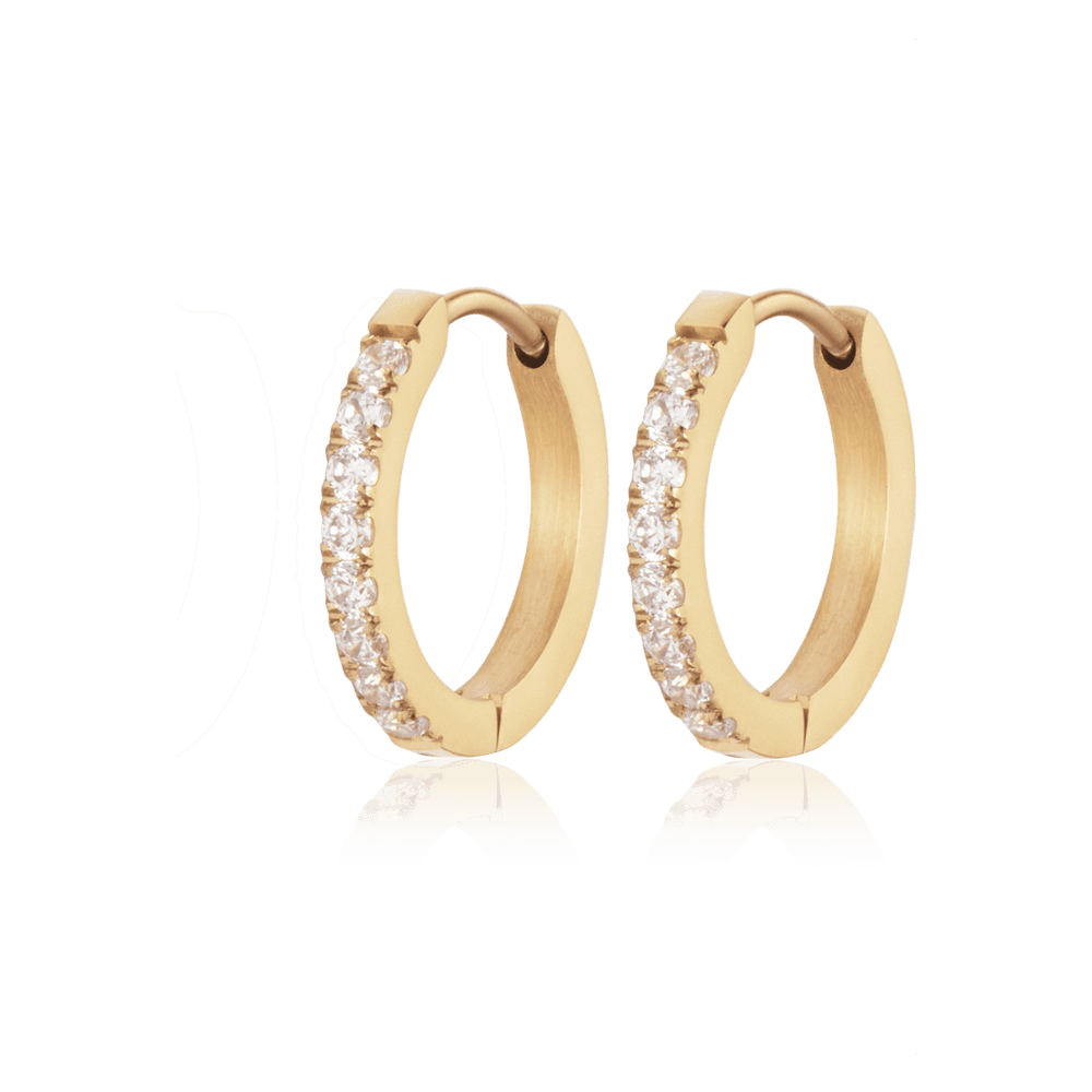 Shiny Hoops medium 18K PVD gold plated / Cubic Zirconia