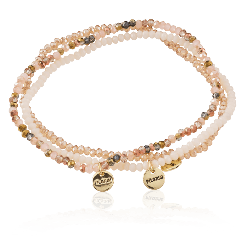 Armbånd 3-i-1 set Beige / gold plated pearls