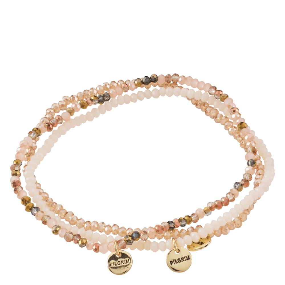 Bracelets 3-in-1 set Beige / gold plated pearls