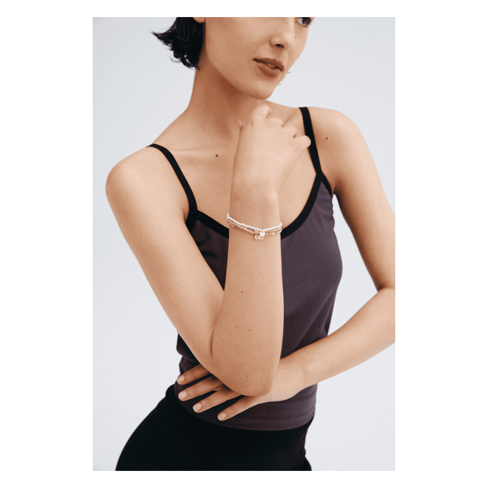 Bracelets 3-in-1 set Beige / gold plated pearls