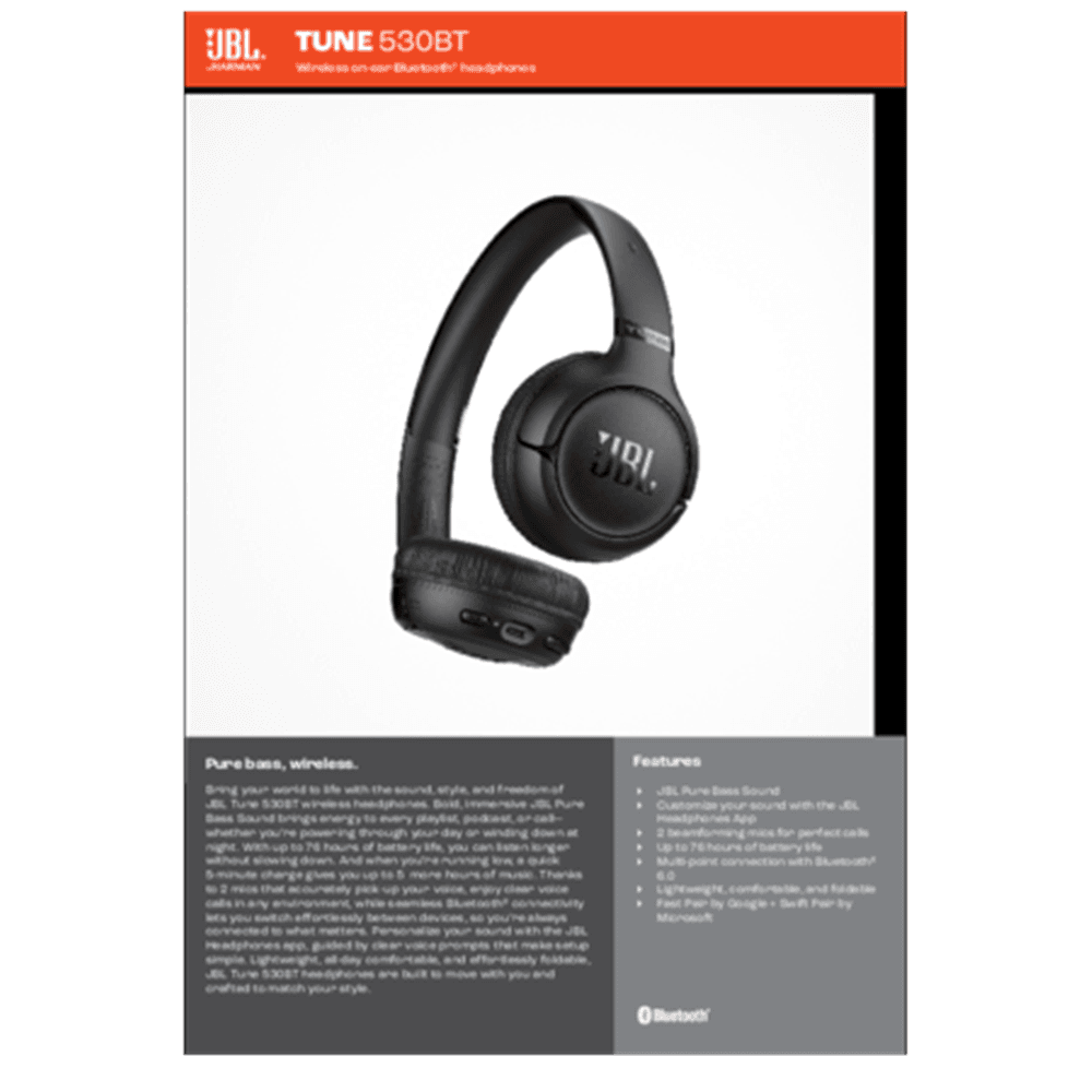 JBL Tune 530BT wireless hovedtelefoner Black